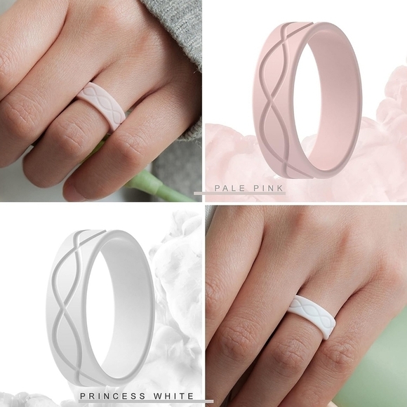 Unisex Silicone Infinity Design Wedding Bands Set of 7 - Picture 4 of 6